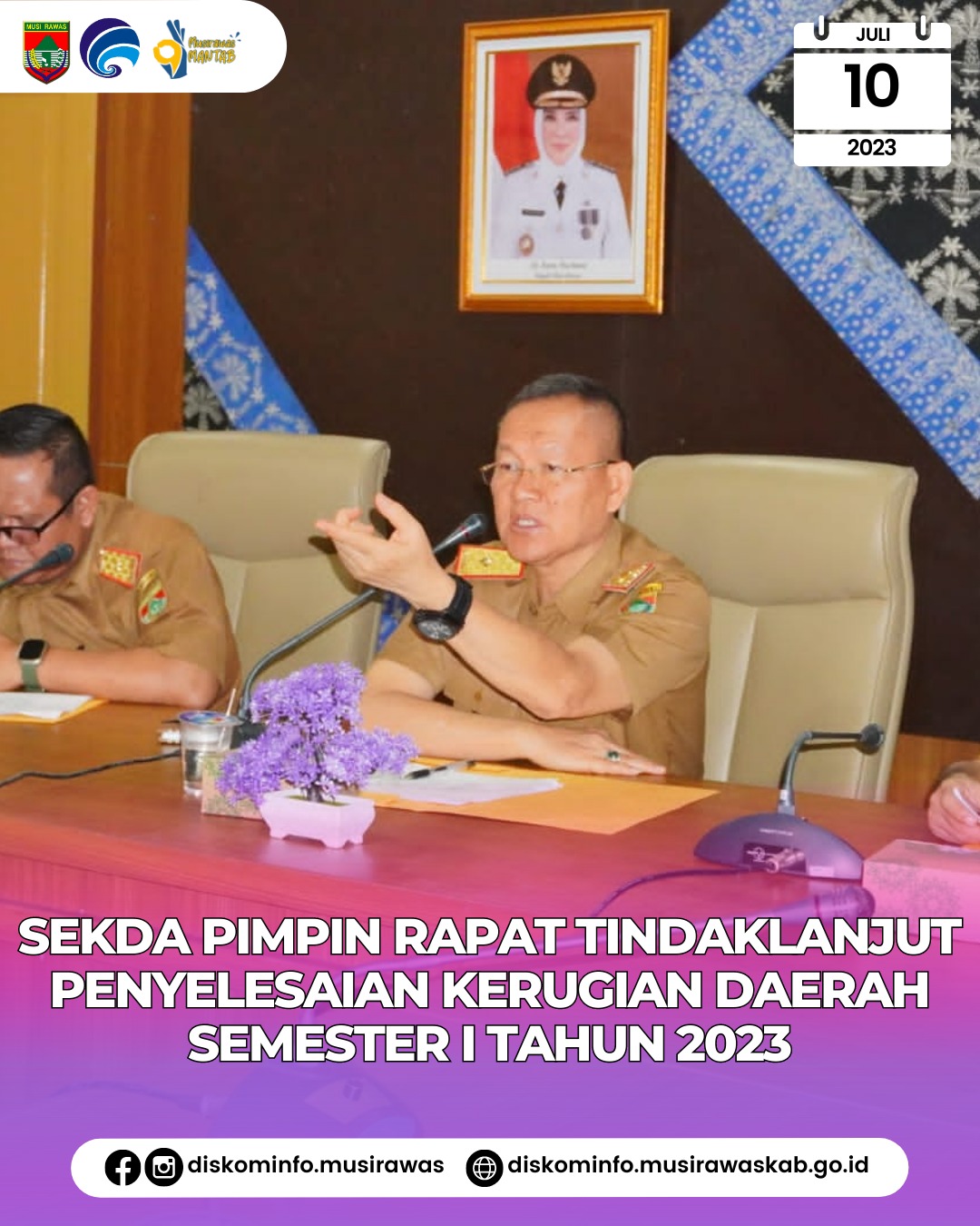 Rapat Tindaklanjut Penyelesaian Kerugian Daerah Semester I Tahun 2023 bertempat di Ruang Rapat Bina Praja