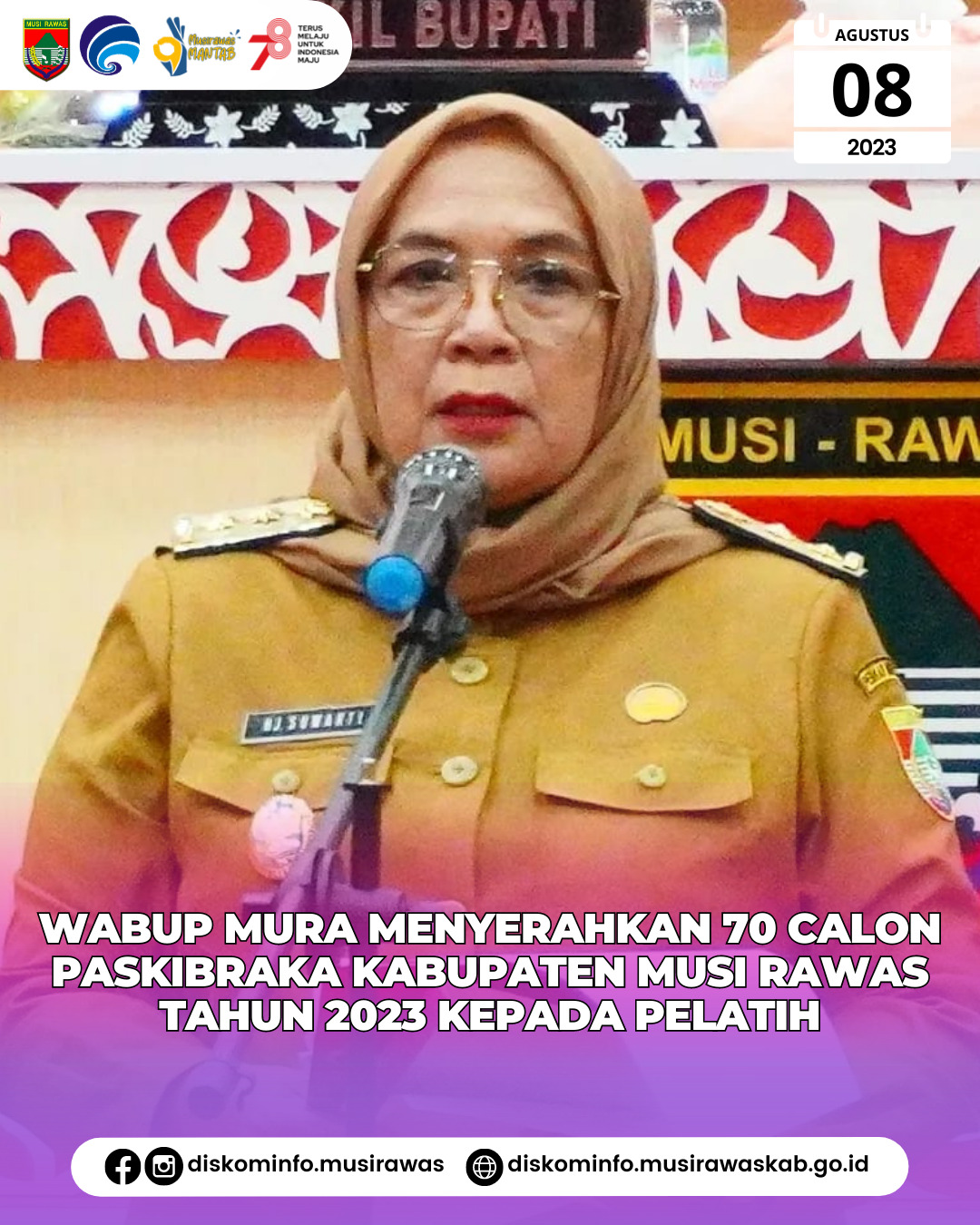 Upacara penyerahan Paskibraka Kabupaten Musi Rawas Tahun 2023