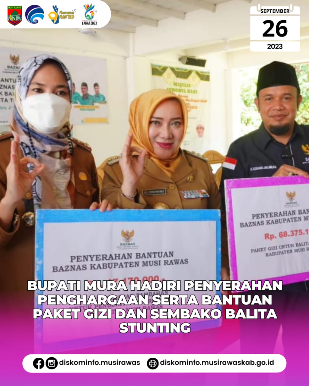 Penyerahan Penghargaan serta Bantuan Paket Gizi dan Sembako untuk Balita Gizi Kurang dan Gizi Buruk