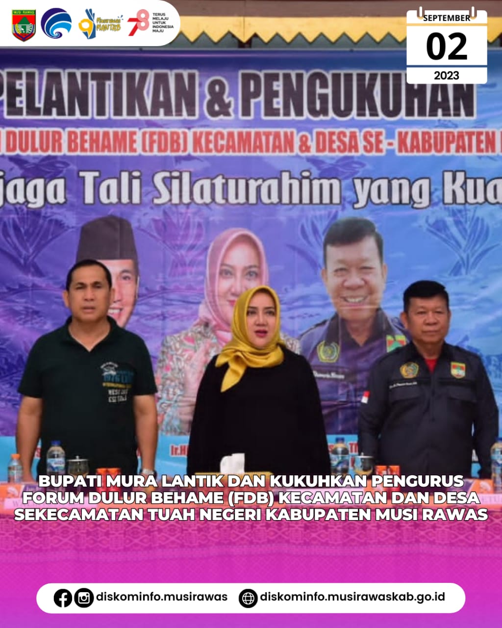 Bupati Musi Rawas Lantik dan Kukuhkan Pengurus FDB Kecamatan dan Desa Kecamatan Tuah Negeri