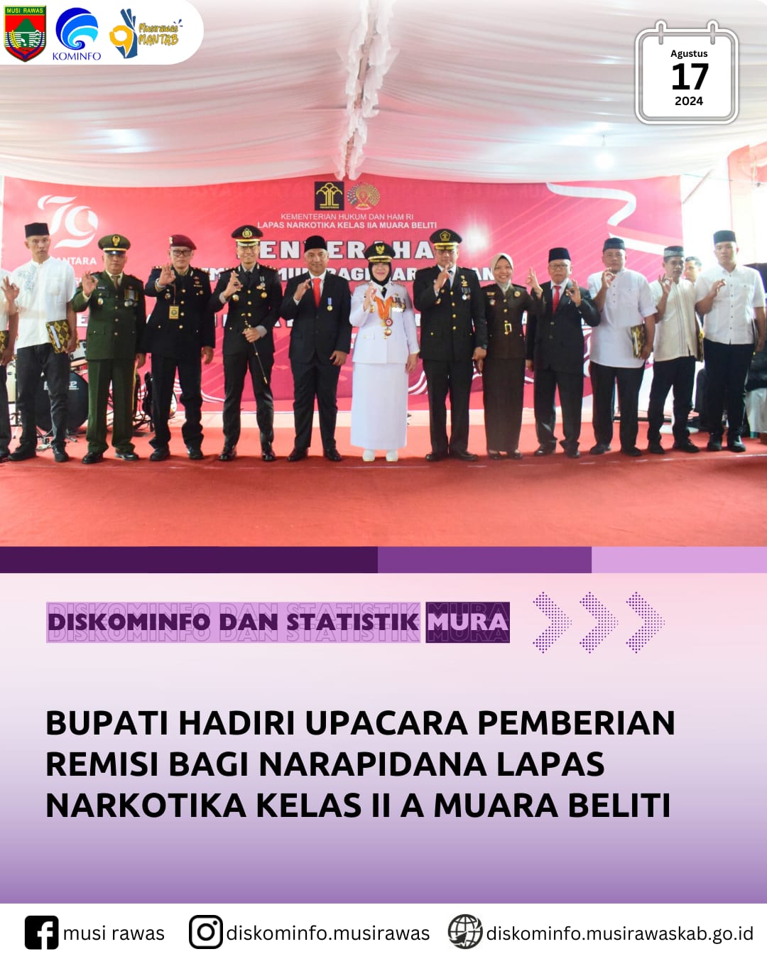 Bupati hadiri Upacara Pemberian Remisi Bagi Narapidana Lapas Narkotika Kelas II A Muara Beliti