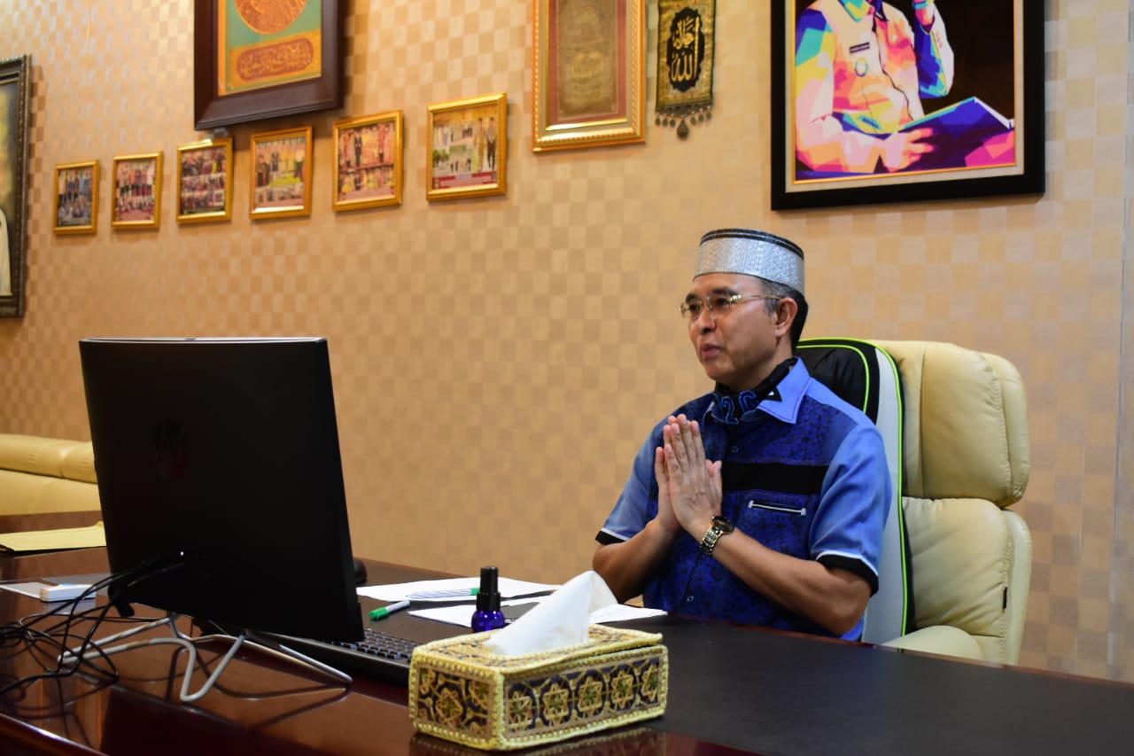 Melalui Vidcon, Bupati dan Wabup Mura Gelar Halal Bihalal Bersama Unsur Forkopimda