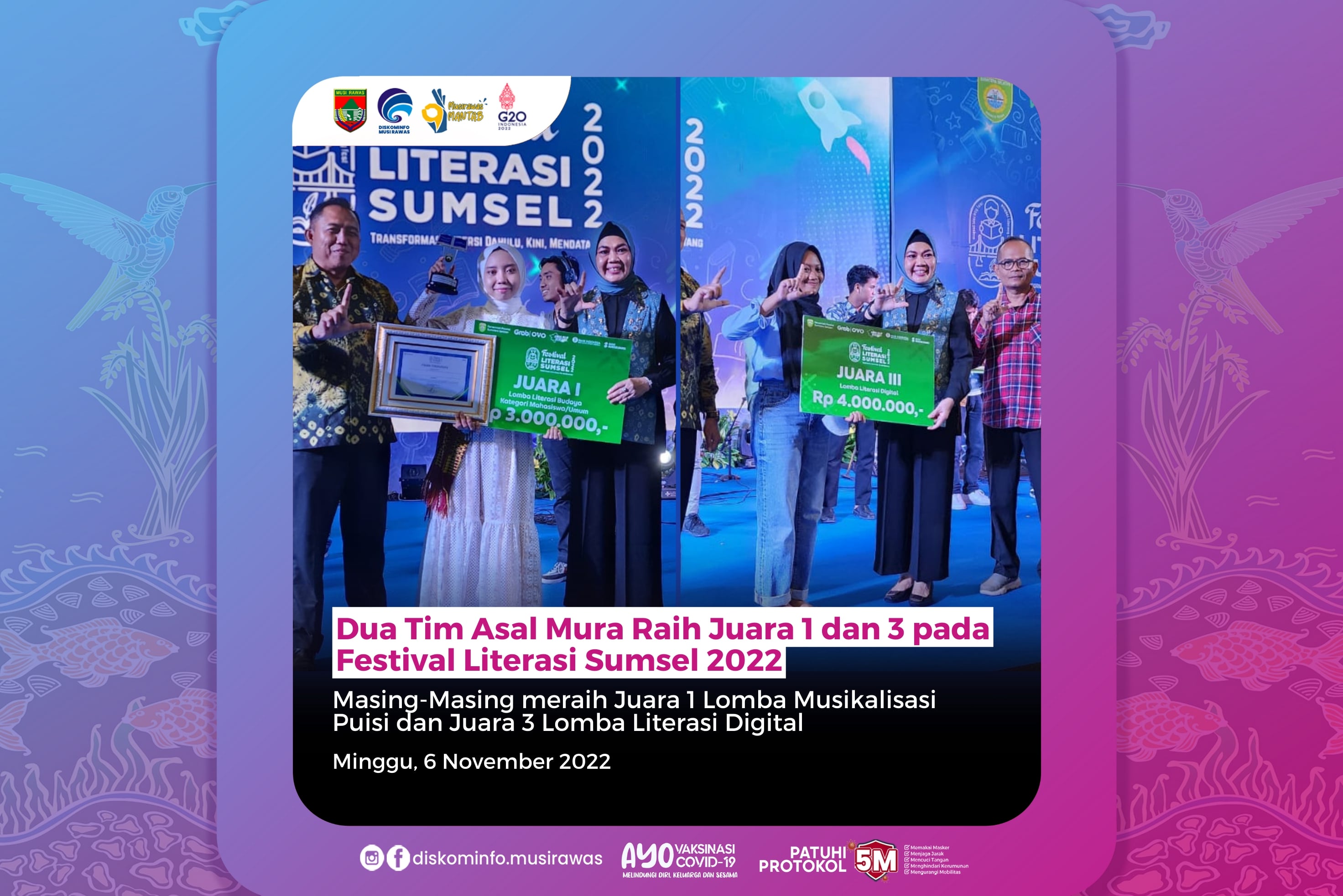 Dua Tim Asal Musi Rawas Sabet Juara 1 Lomba Musikalisasi Puisi dan Juara 3 Lomba Literasi Digital pa