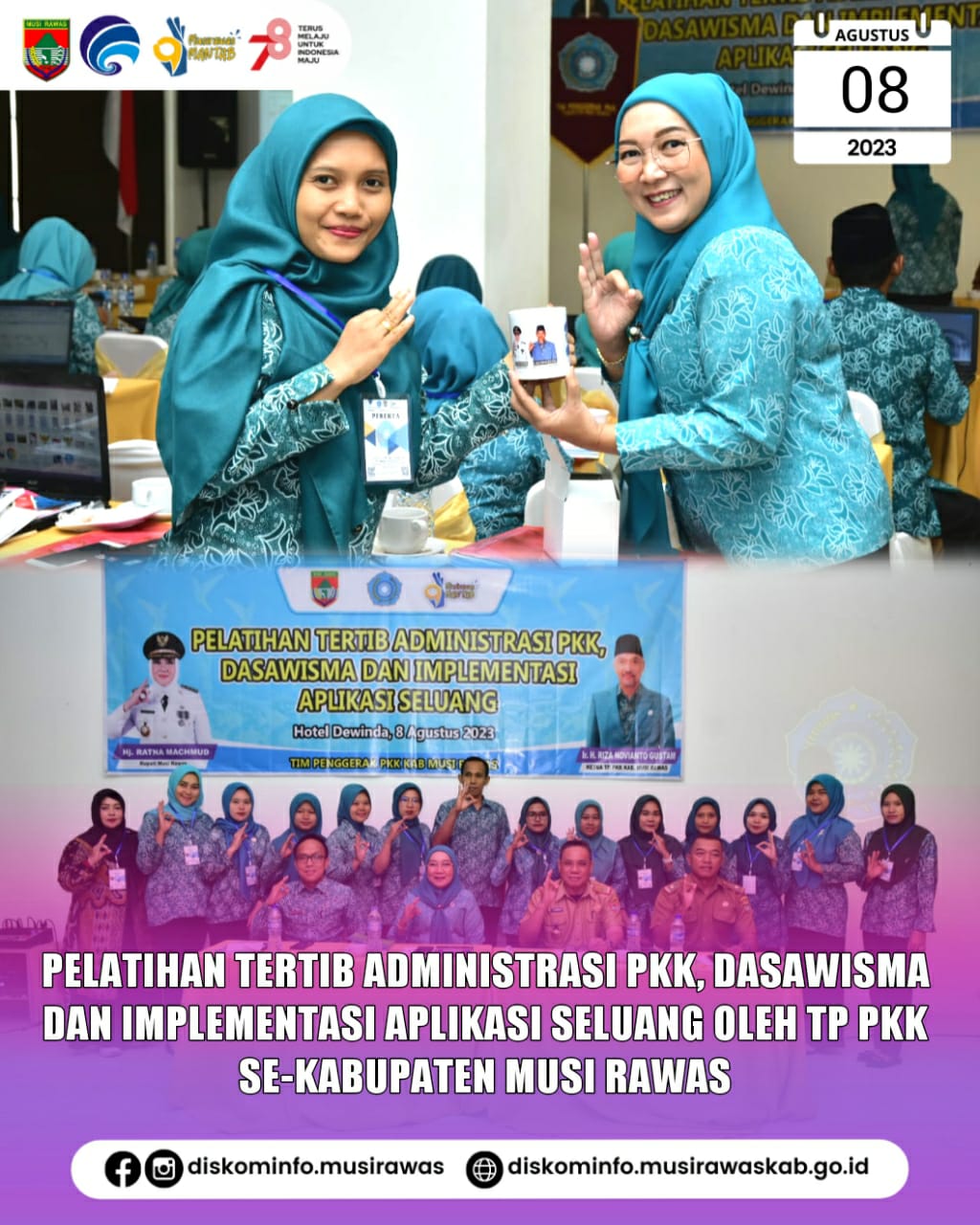 Pelatihan Tertib Administrasi PKK, Dasawisma, dan Implementasi Aplikasi Seluang oleh TP PKK se Kabupaten Musi Rawas