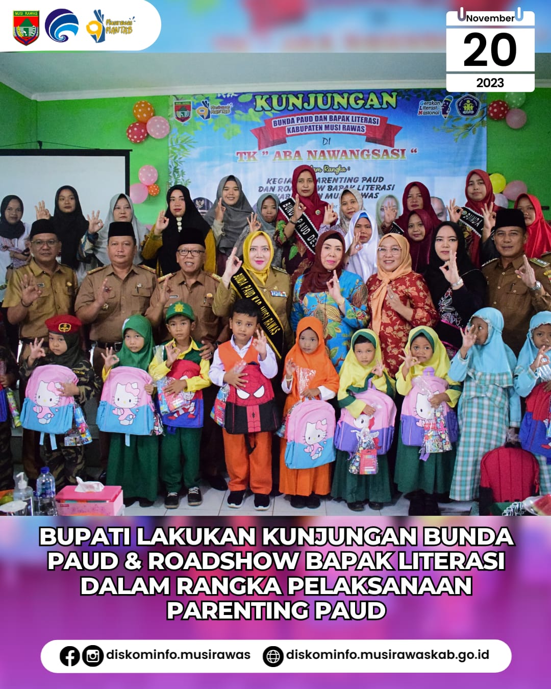 Bupati Lakukan Kunjungan Bunda Paud & Roadshow Bapak Literasi dalam Rangka Pelaksanaan Parenting PAUD