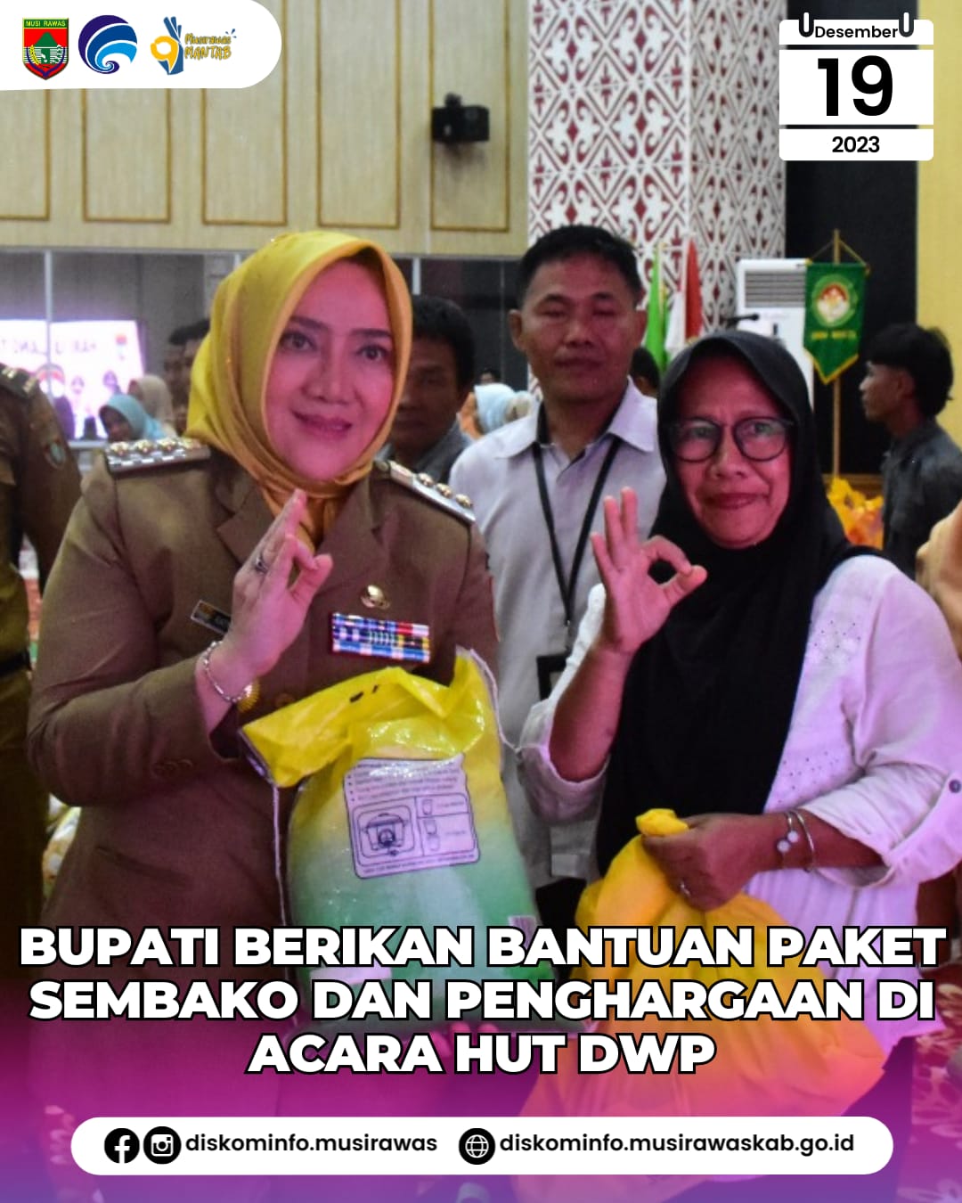 Bupati Berikan Bantuan Paket Sembako dan Penghargaan di Acara HUT DWP