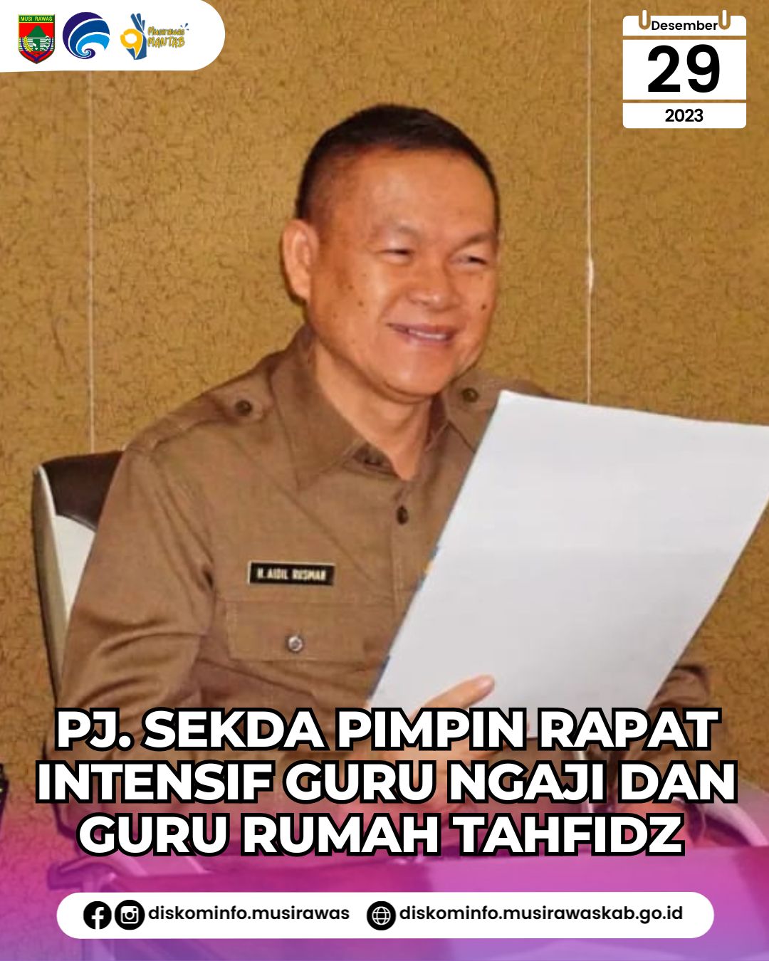 Pj. Sekda Musi Rawas pimpin Rapat Insentif Guru Ngaji dan Guru Rumah Tahfidz