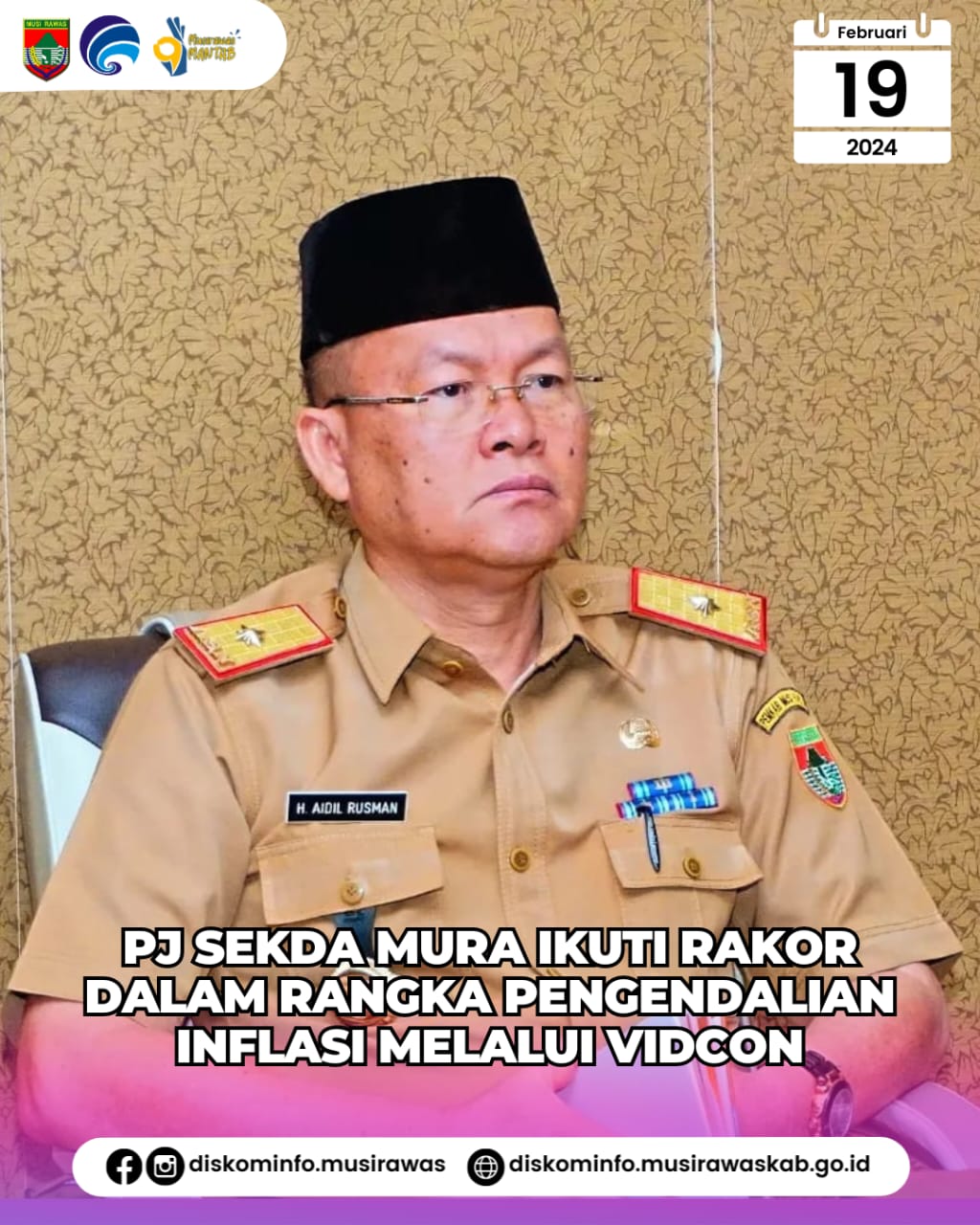 Pj. Sekda Musi Rawas ikuti Rakor Pembahasan Langkah Pengendalian Inflasi di Daerah Tahun 2024