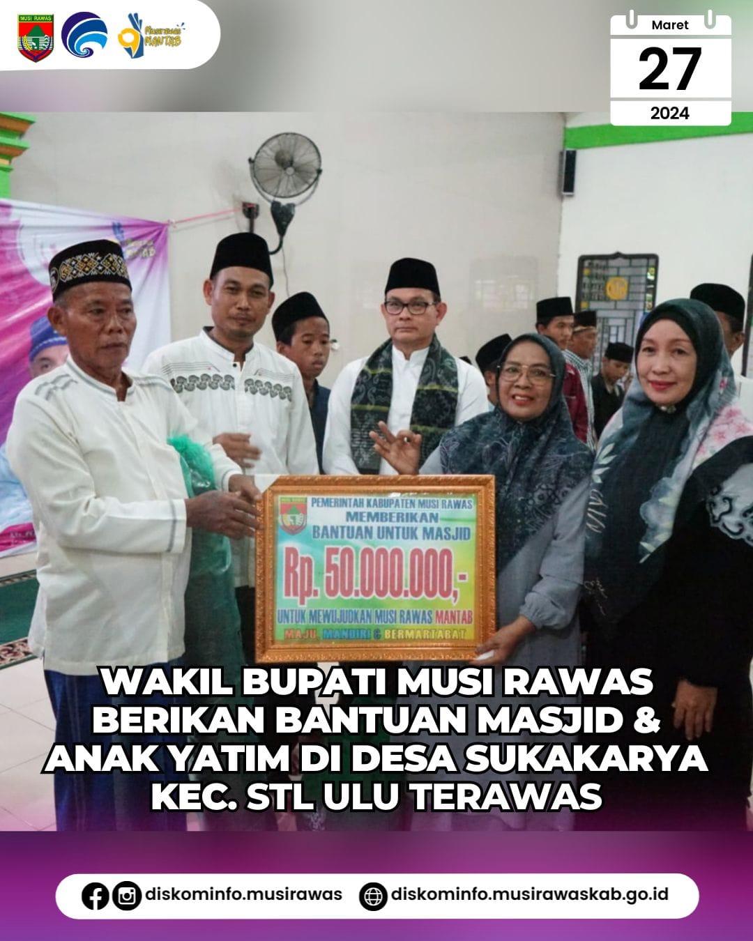 Wabup berikan bantuan Masjid dan Anak Yatim di Kecamatan STL Ulu Terawas
