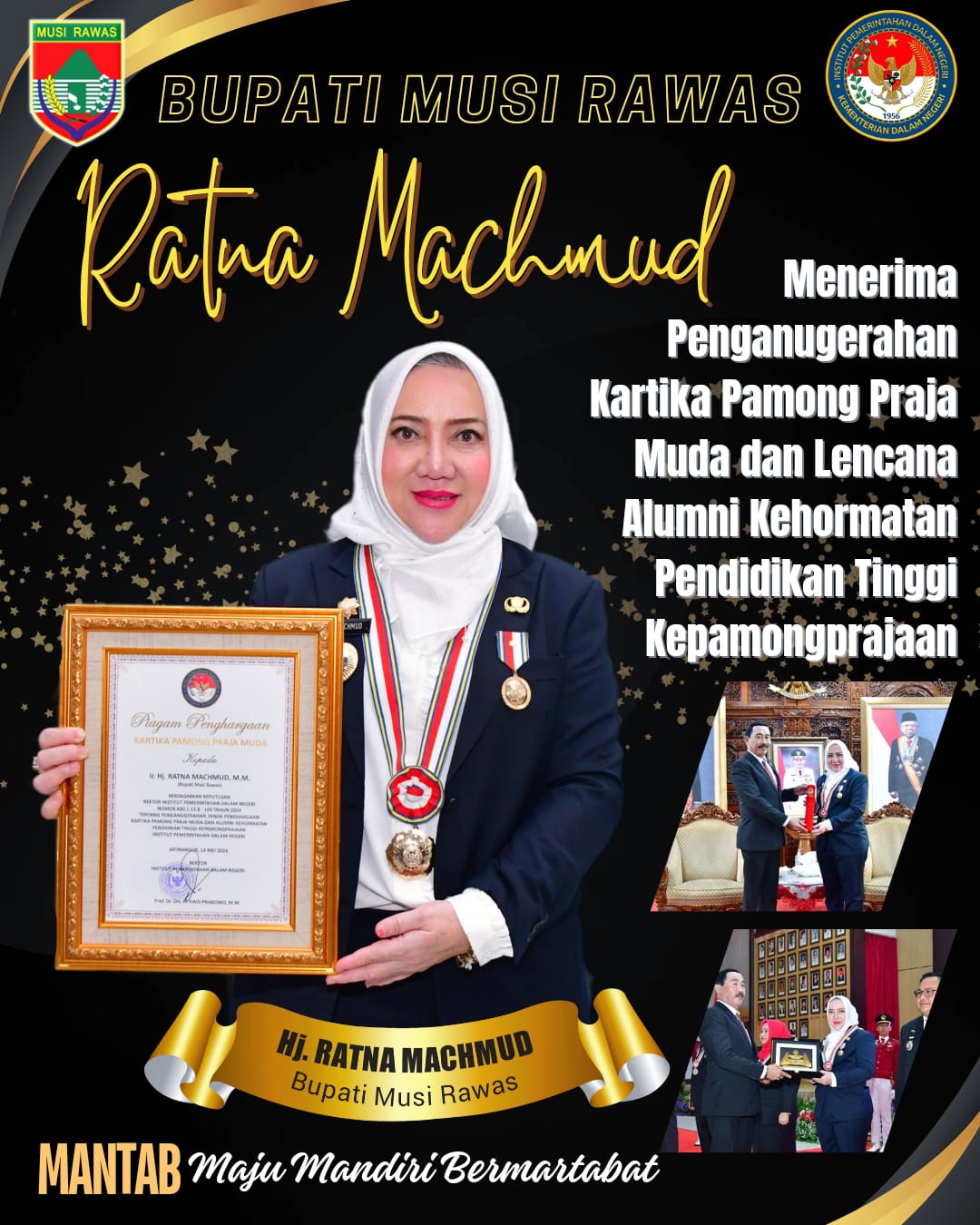 Bupati terima penganugerahan Kartika Pamong Praja Muda dan Lencana Alumni Kehormatan Pendidikan Tinggi Kepamongprajaan