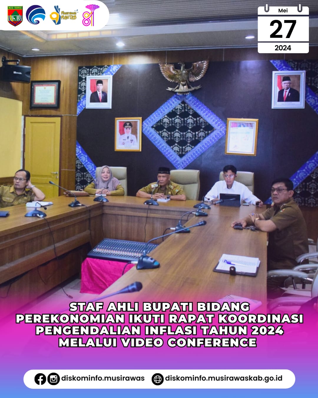 Staf Ahli Bupati Bidang Perekonomian Keuangan dan Pembangunan ikuti Rapat Koordinasi Pengendalian Inflasi tahun 2024 melalui Video Conference