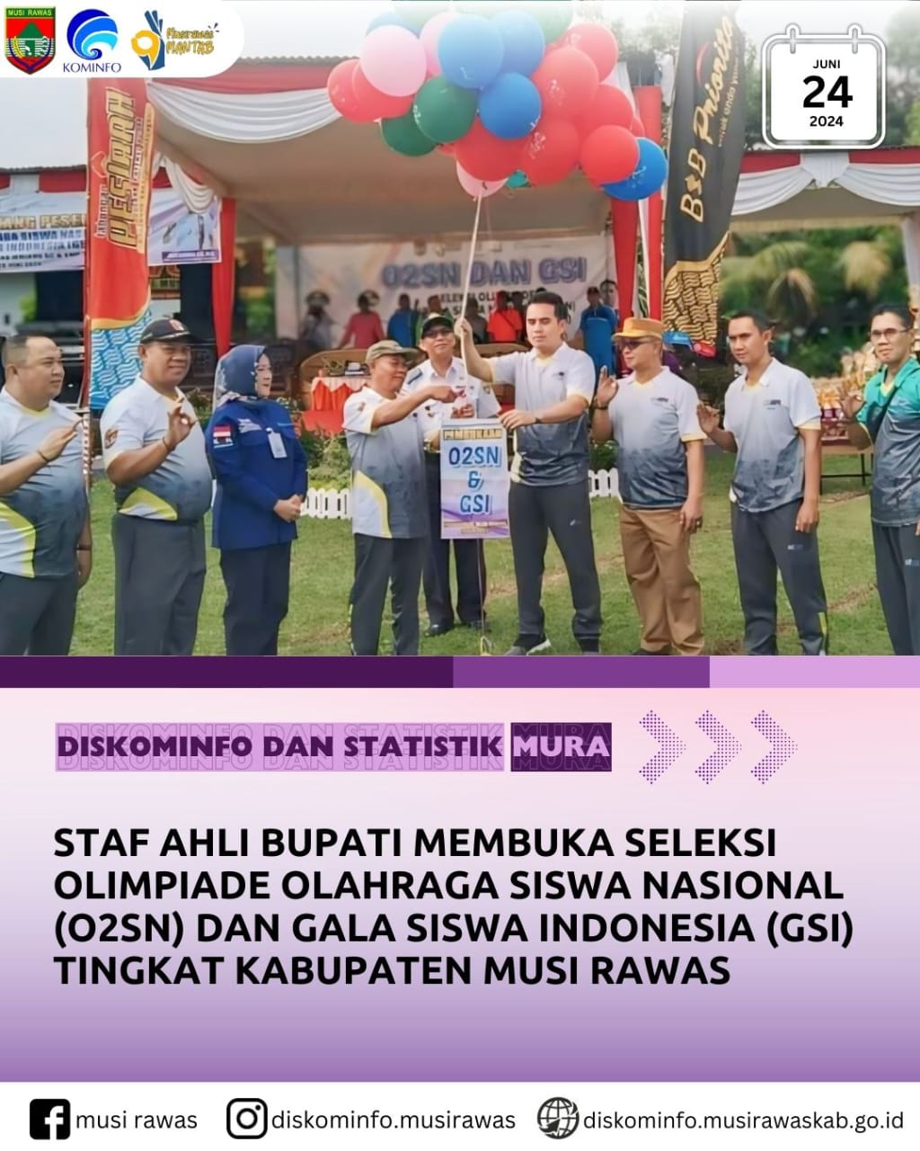 Staf Ahli Bidang Ekonomi, Keuangan dan Pembangunan buka Seleksi Olimpiade Siswa Nasional (O2SN) dan Gala Siswa Indonesia (GSI) Tingkat Kabupaten Musi Rawas