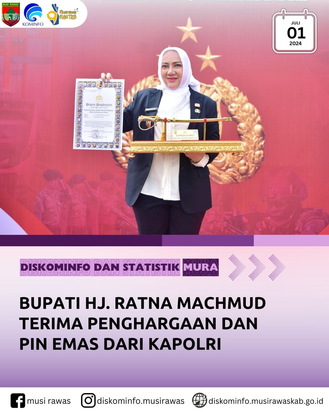 Bupati Hj Ratna Machmud Terima Penghargaan dan Pin Emas dari Kapolri