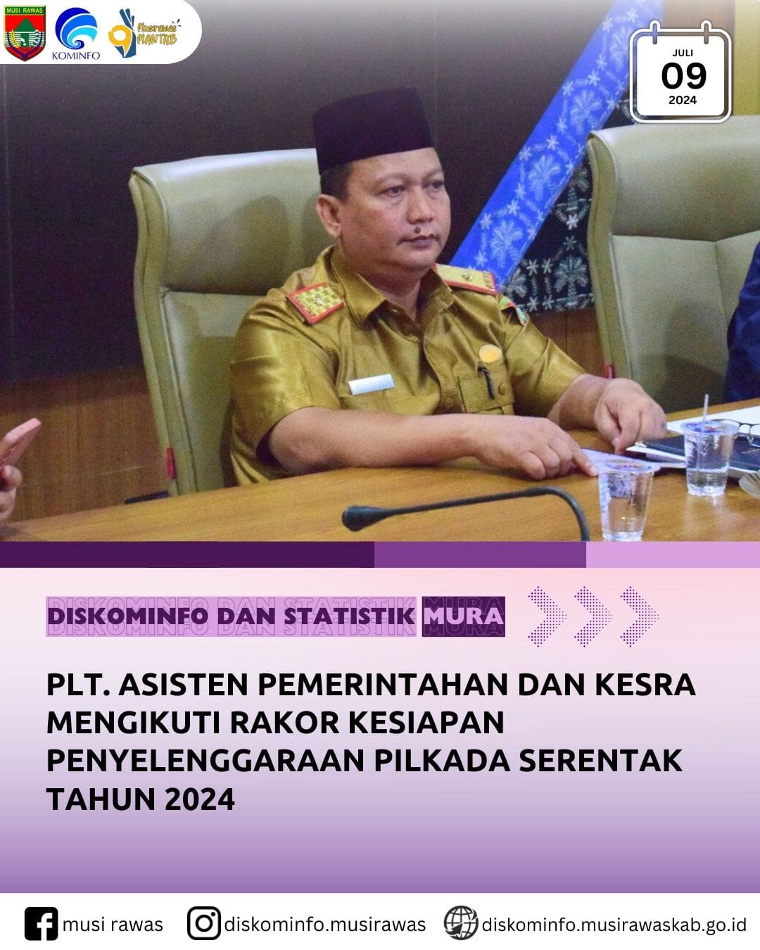 Plt Asisten Pemerintahan dan Kesra ikuti Rakor Kesiapan Penyelenggaraan Pilkada Serentak Tahun 2024