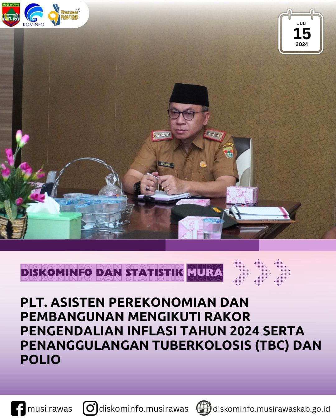 Plt Asisten Perekonomian dan Pembangunan ikuti Rakor Pengendalian Inflasi 2024 serta Rangkaian Penanggulangan Tuberkolosis dan Polio