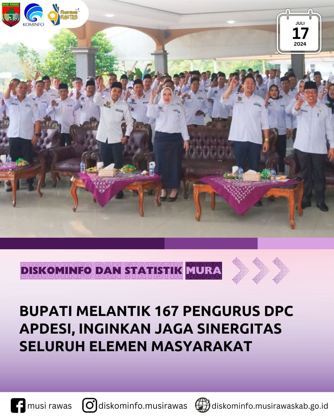 Bupati Melantik 167 DPC APDESI, Inginkan Jaga Sinergitas Seluruh Elemen Masyarakat