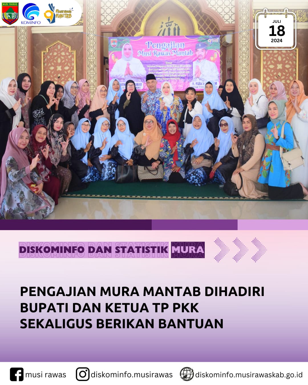 Pengajian Mura MANTAB Dihadiri Bupati dan Ketua TP PKK Sekaligus Berikan Bantuan