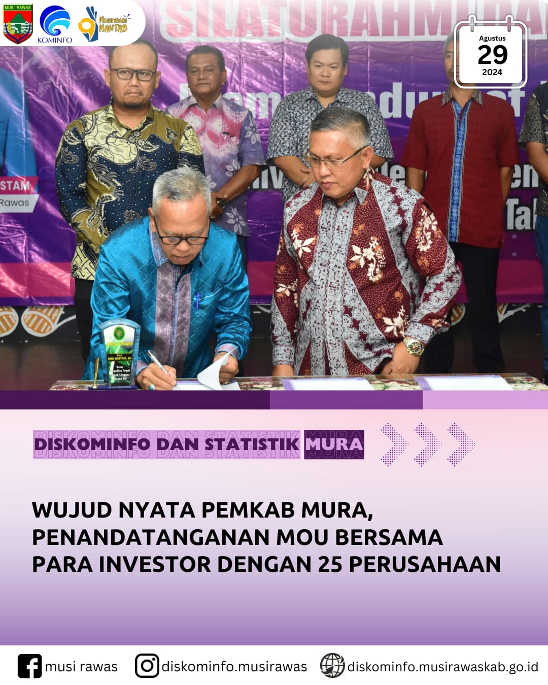 Wujud Nyata Pemkab Mura, Penandatanganan MoU Bersama Para Investor dengan 25 Perusahaan