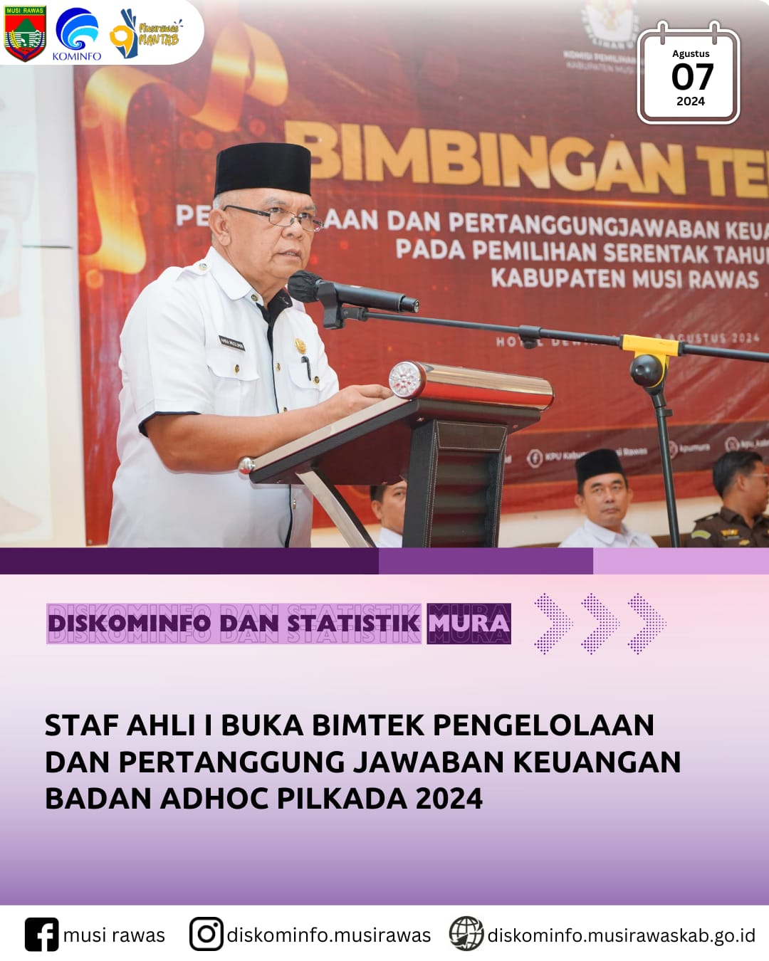 Staf Ahli I Membuka Bimtek Pengelolaan dan Pertanggungjawaban Keuangan Badan Adhoc Pilkada 2024