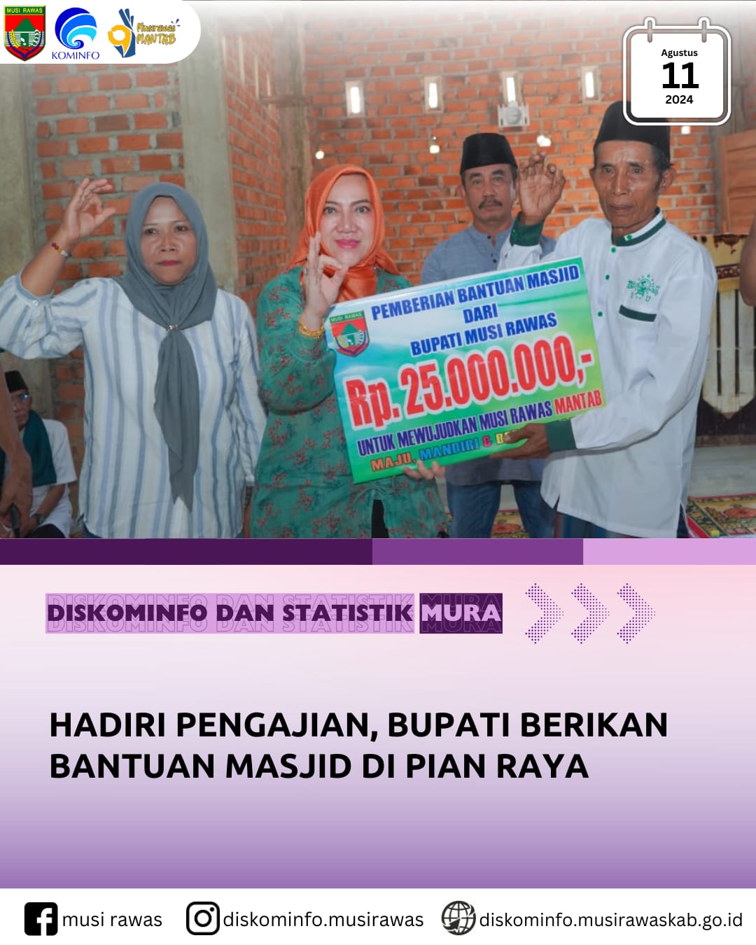 Hadiri Pengajian Bupati Berikan Bantuan Mesjid di Pian Raya