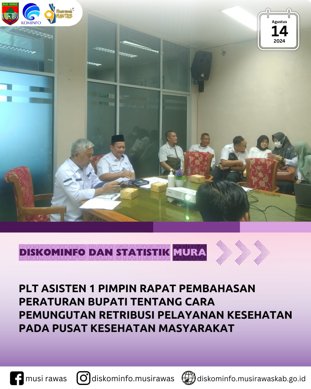 Plt Asisten I pimpin Rapat Pembahasan Peraturan Bupati tentang Cara Pemungutan Retribusi Pelayanan Kesehatan pada Pusat Kesehatan Masyarakat
