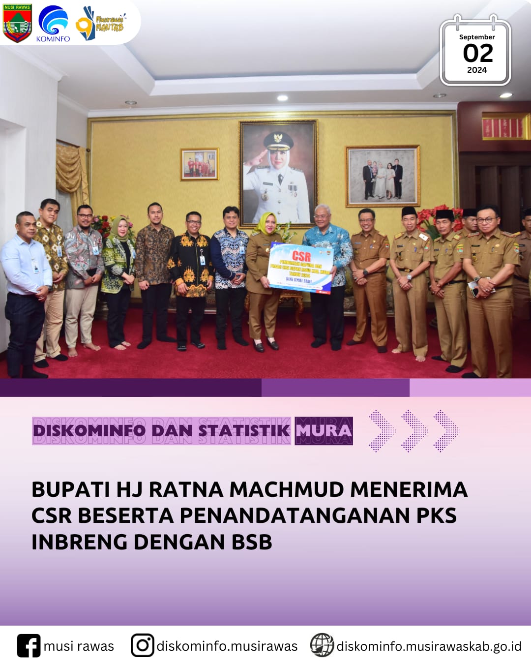 Bupati Hj Ratna Machmud Menerima CSR serta Penandatangan PKS Inbreng dengan BSB
