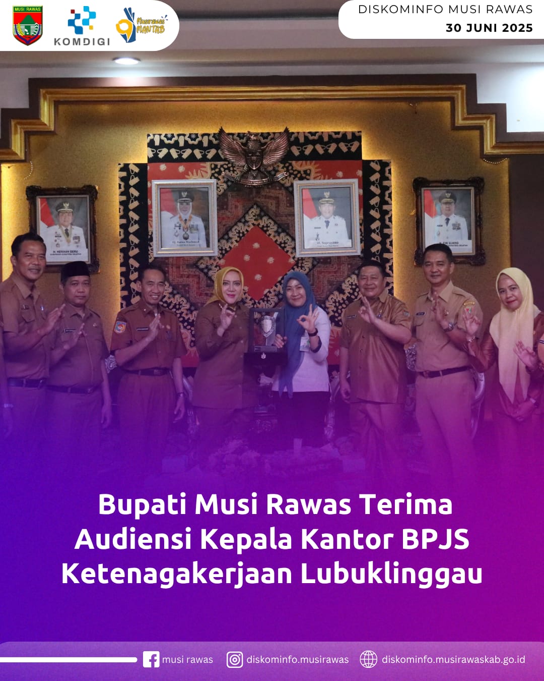 Bupati Musi Rawas Terima Audiensi Kepala Kantor BPJS Ketenagakerjaan Lubuklingau