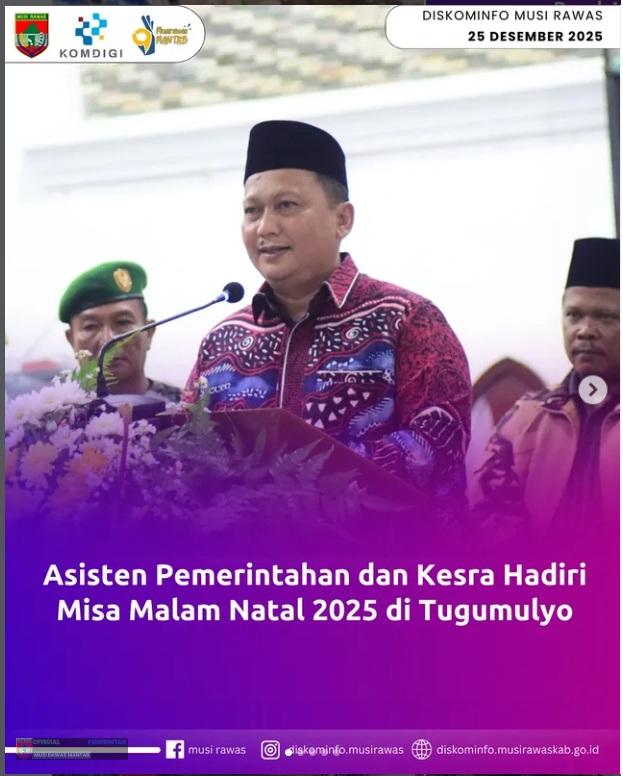 Asisten Pemerintah dan Kesra Hadiri Misa Malam Natal Tahun 2025 di Tugumulyo