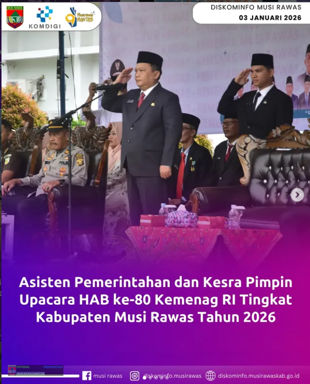 Asisten Pemerintahan dan Kesra Pimpin Upacara HAB ke-80 Kemenag RI Tingkat Kabupaten Musi Rawas Tahun 2026