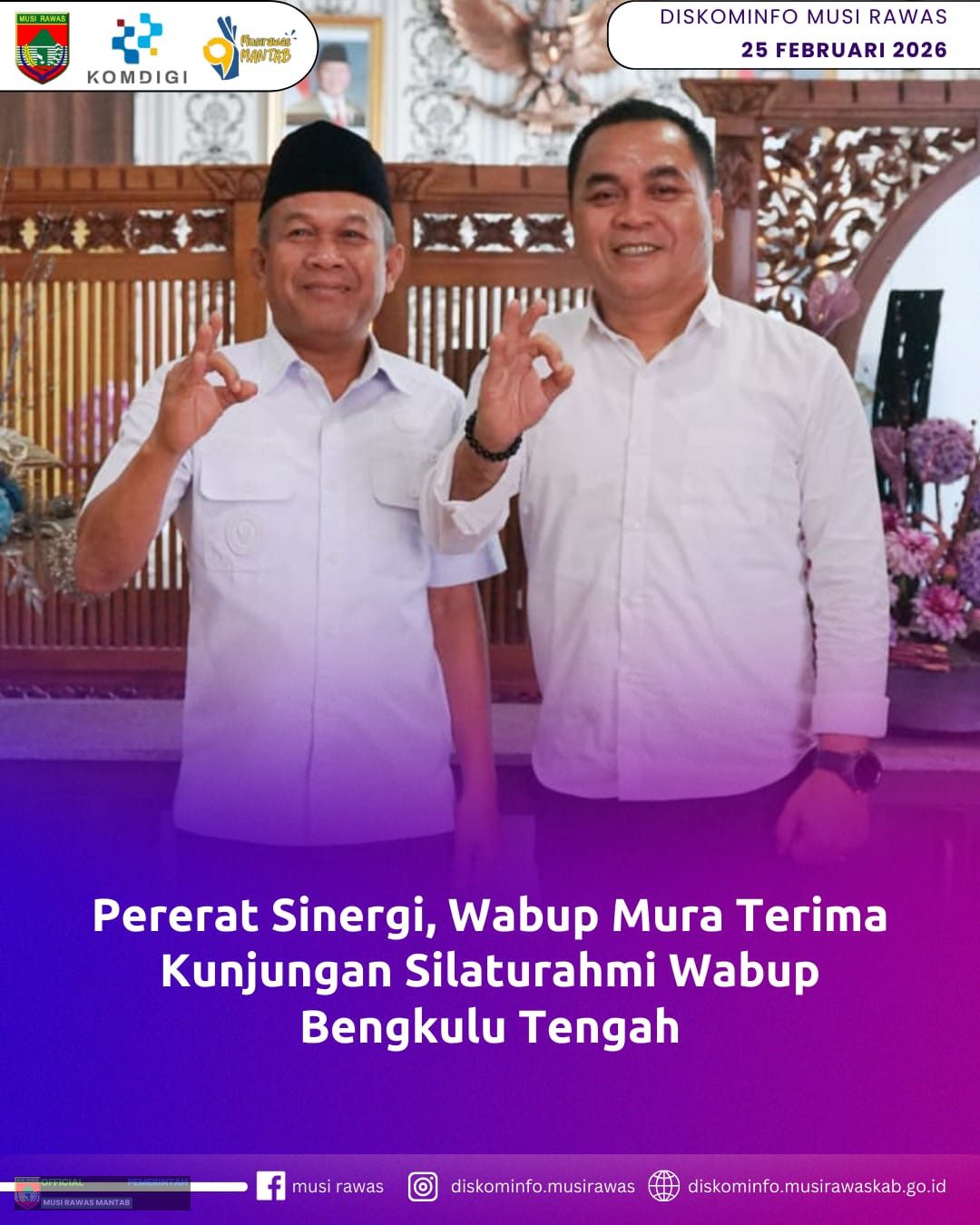 Pererat Sinergi, Wabup Mura Terima Kunjungan Silaturahmi Wabup Bengkulu Tengah