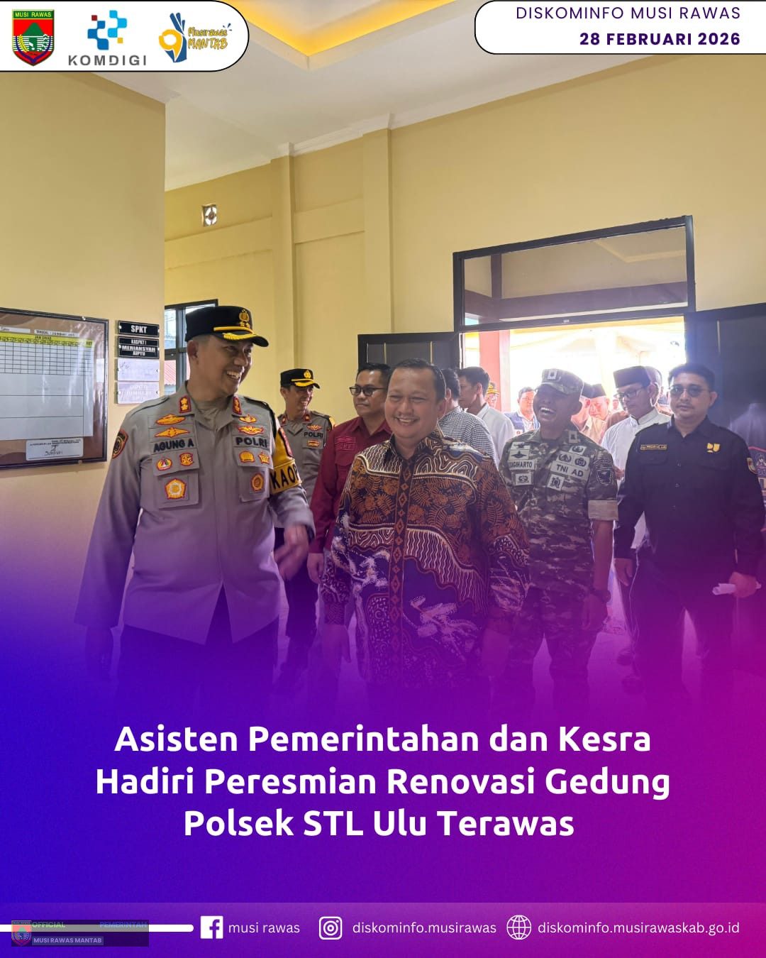 Asisten Pemerintahan dan Kesra Hadiri Peresmian Renovasi Gedung Polsek STL Ulu Terawas