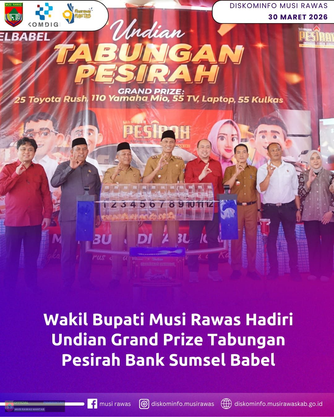 Wakil Bupati Musi Rawas Hadiri Undian Grand Prize Tabungan Pesirah Bank Sumsel Babel