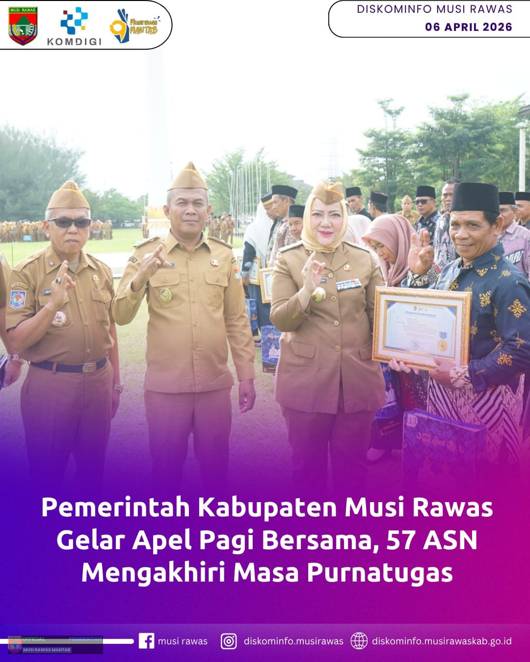 Pemerintah Kabupaten Musi Rawas Gelar Apel Pagi Bersama, 57 ASN Mengakhiri Masa Purnatugas