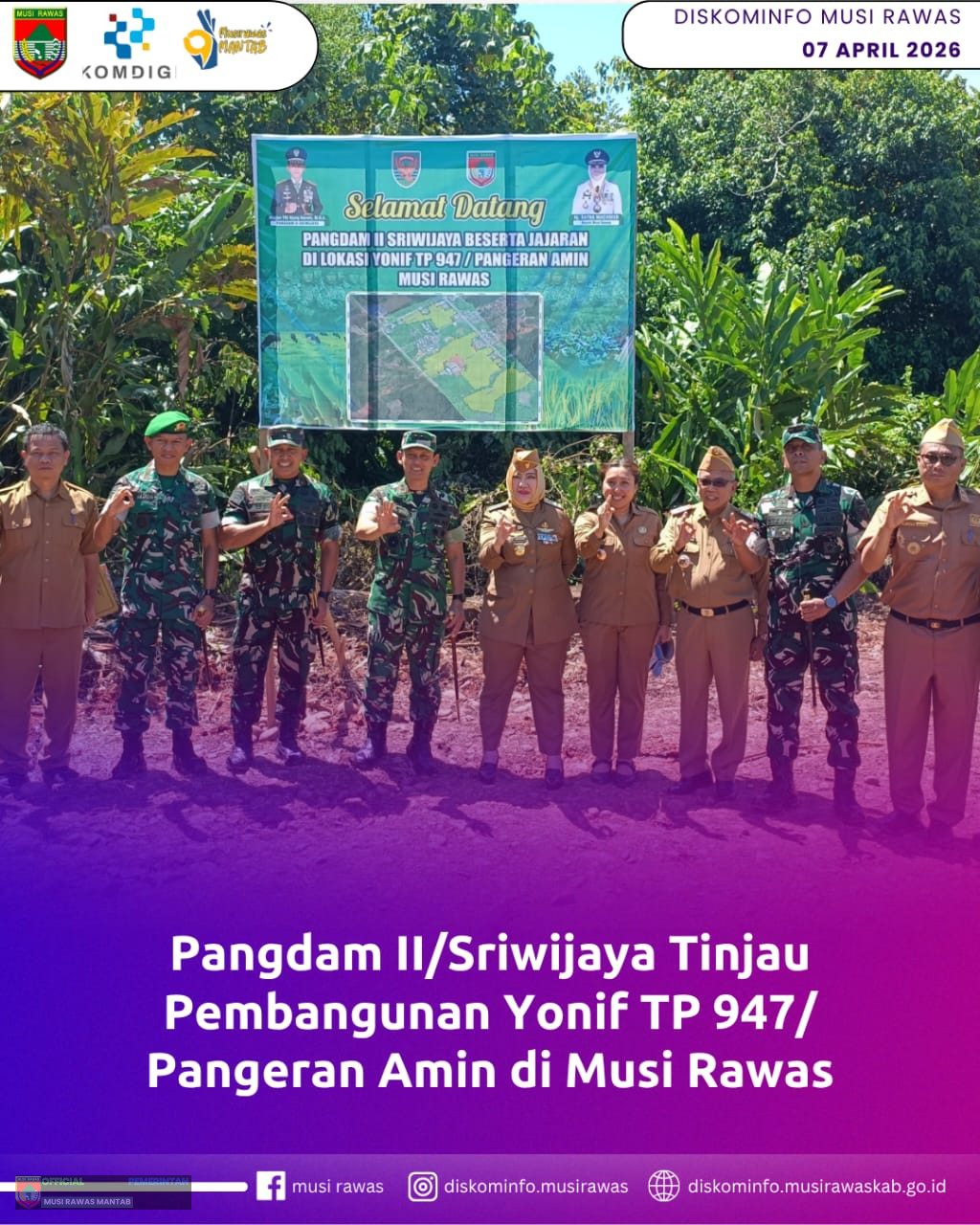 Pangdam II/Sriwijaya Tinjau Pembangunan Yonif TP 947/Pangeran Amin di Musi Rawas