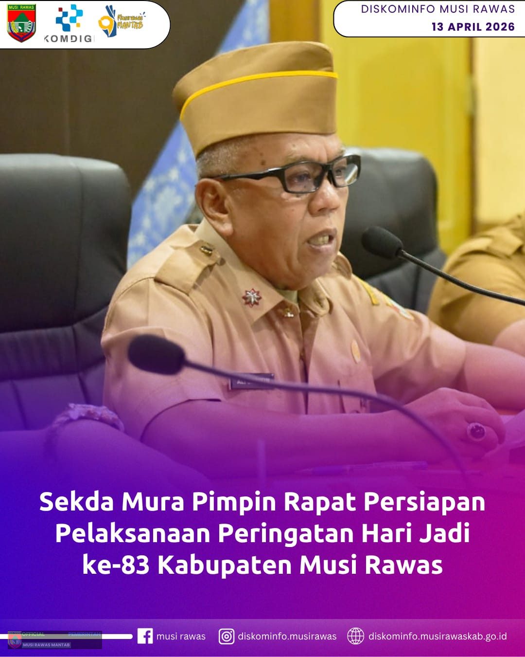 Sekda Mura Pimpin Rapat Persiapan Pelaksanaan Peringatan Hari Jadi ke-83 Kabupaten Musi Rawas