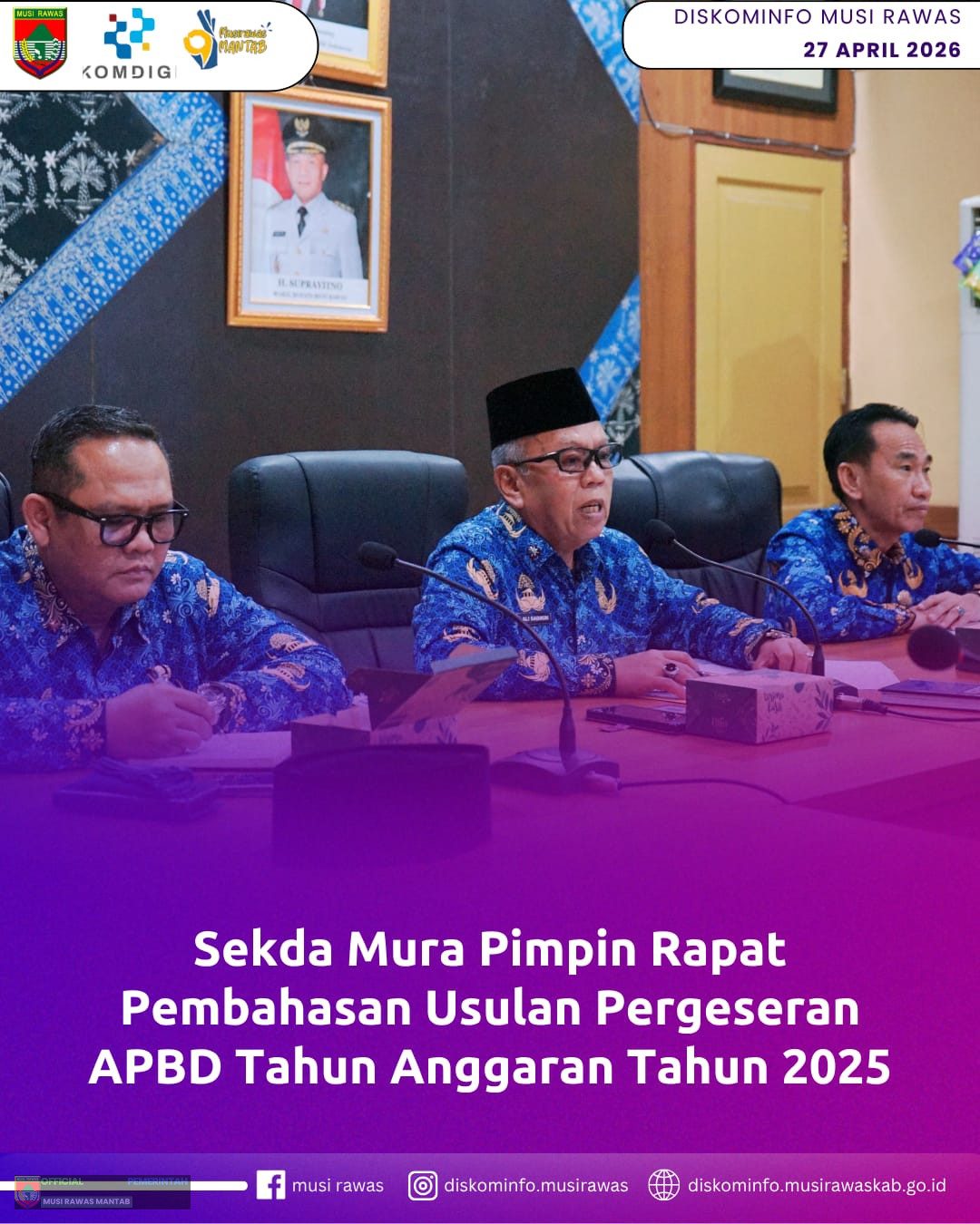 Sekda Mura Pimpin Rapat Pembahasan Usulan Pergeseran APBD Tahun Anggaran 2025