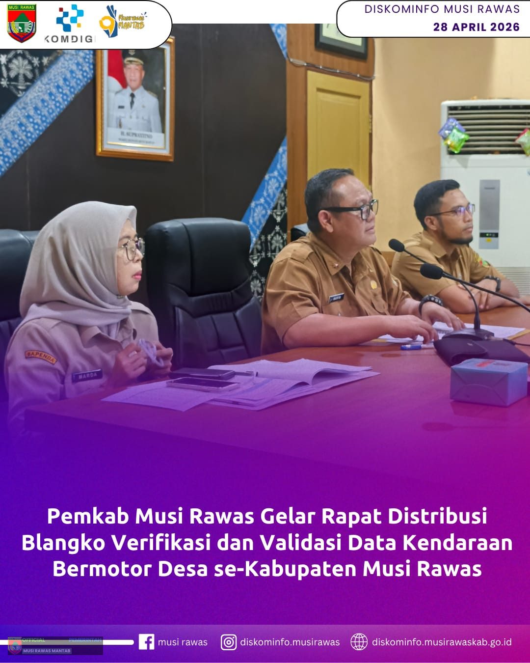 Pemkab Musi Rawas Gelar Rapat Distribusi Blangko Verifikasi dan Validasi Data Kendaraan Bermotor Desa se-Kabupaten Musi Rawas