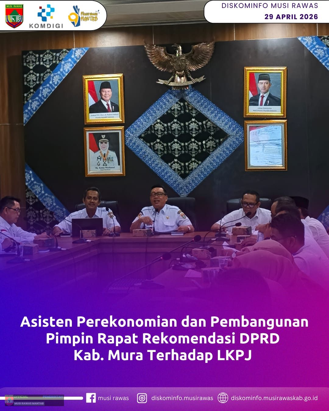 Asisten Perekonomian dan Pembangunan Pimpin Rapat Rekomendasi DPRD Kab. Mura Terhadap LKPJ