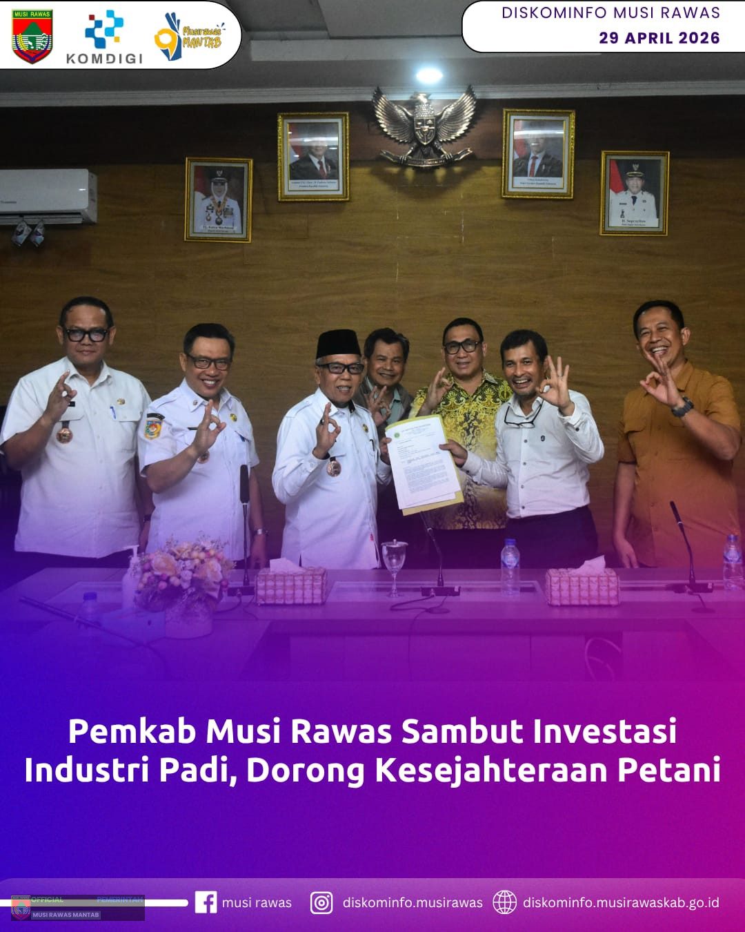 Pemkab Musi Rawas Sambut Investasi Industri Padi, Dorong Kesejahteraan Petani