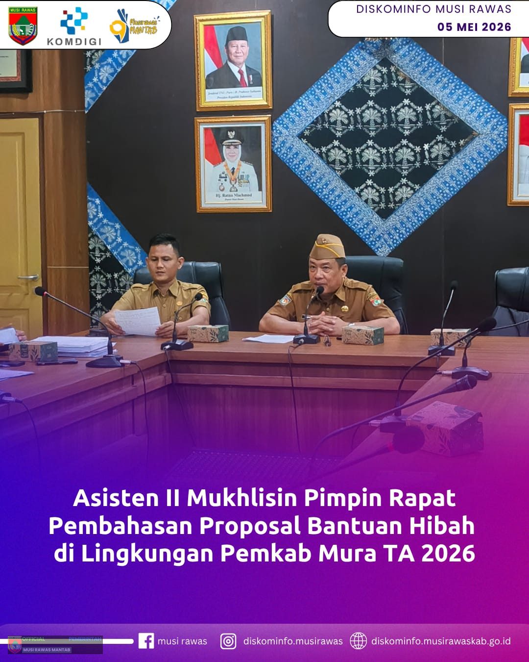 Asisten II Mukhlisin Pimpin Rapat Pembahasana Proposal Bantuan Hibah di Lingkungan Pemkab Mura TA 2026