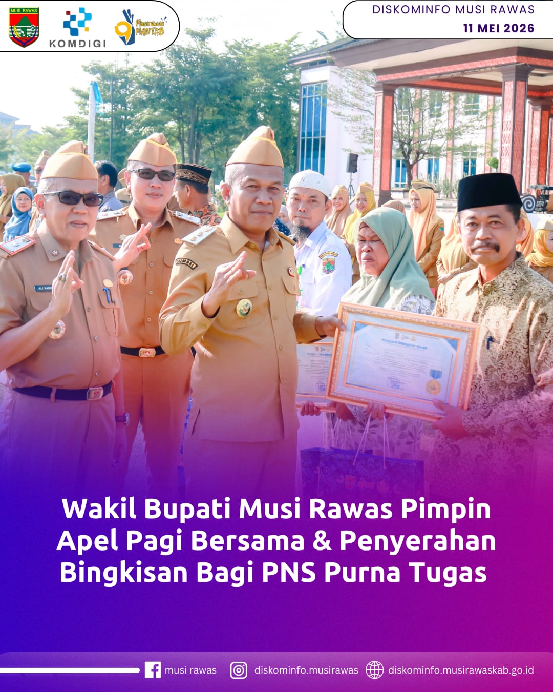 Wakil Bupati Musi Rawas Pimpin Apel Pagi Bersama &amp; Penyerahan Bingkisan Bagi PNS Purna Tugas