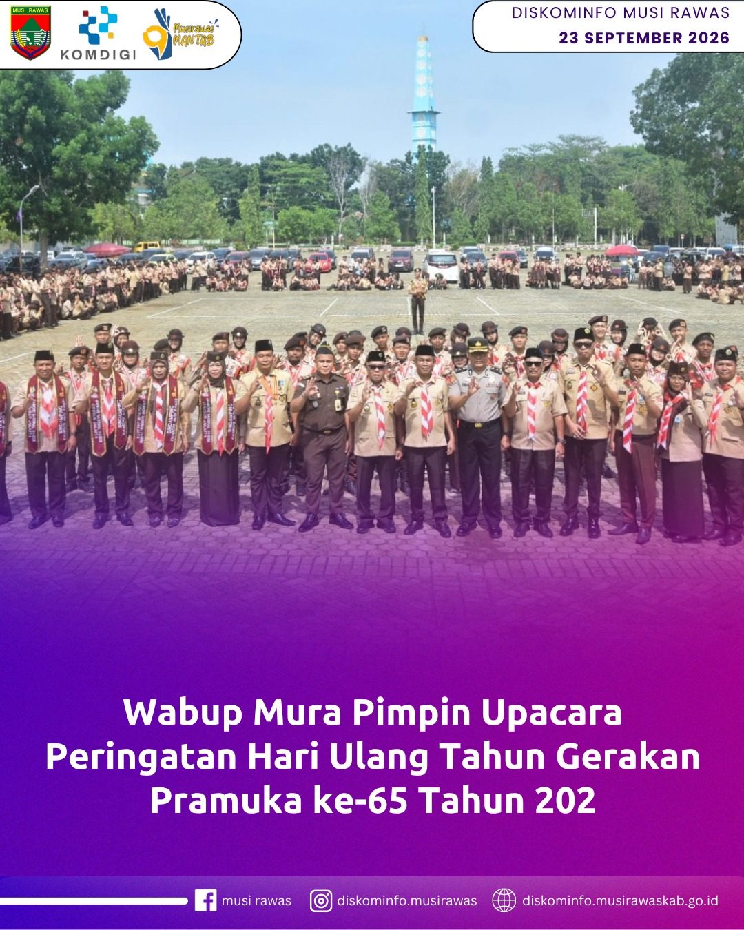 Wabup Mura Pimpin Upacara Peringatan Hari Ulang Tahun Gerakan Pramuka ke-65 Tahun 2026