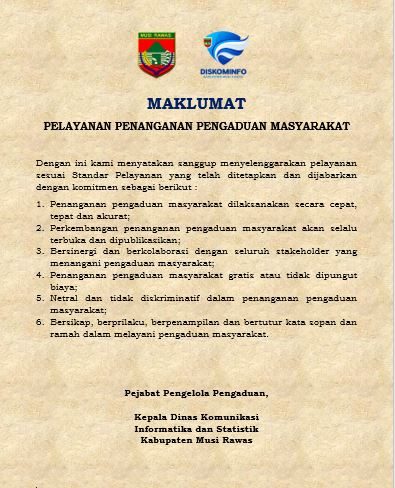 MAKLUMAT PELAYANAN PENANGANAN PENGADUAN MASYARAKAT